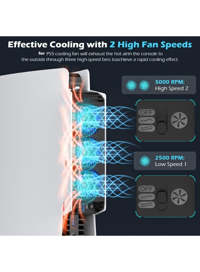لمروحة تبريد PS5 مع ضوء LED، هادئة لمروحة PS5 مروحة تبريد لمبرد PS5 مروحة تبريد لمروحة Playstation 5 مع 3 مراوح صغيرة منفذ USB 3.0 إعداد سرعة المروحة 2 (رجل) - Image 2